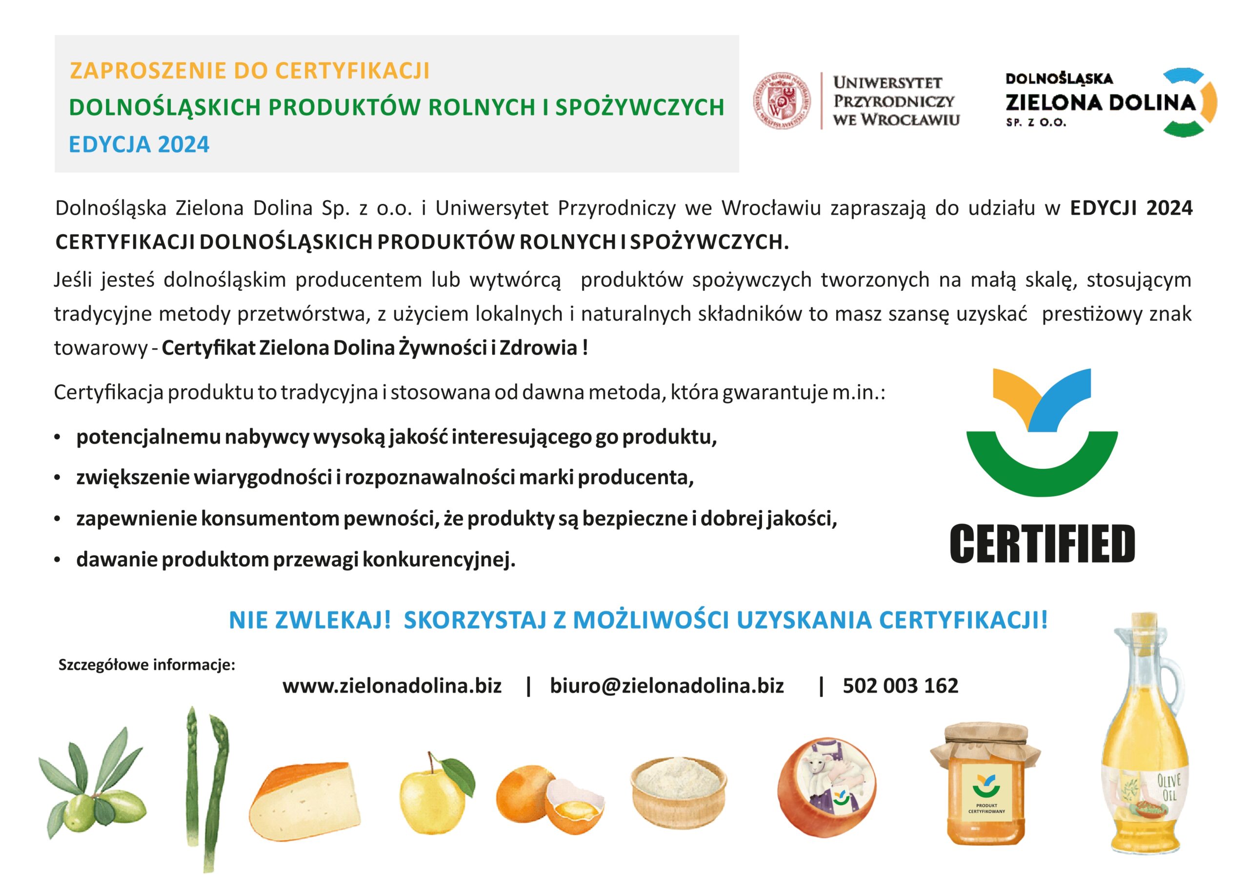 Zaproszenie do udziału w edycji 2024 Certyfikacji dolnośląskich produktów rolnych i spożywczych